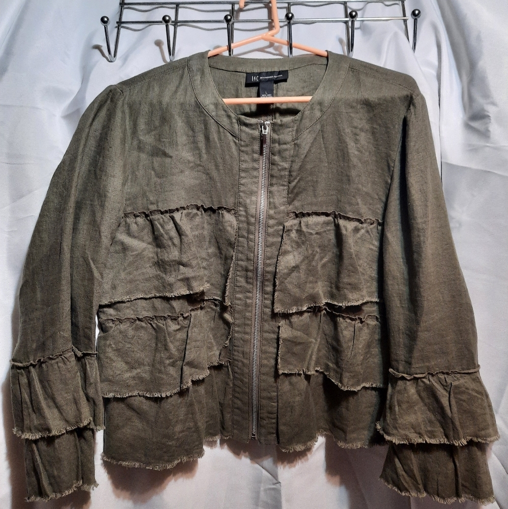 INC olive green jacket size large